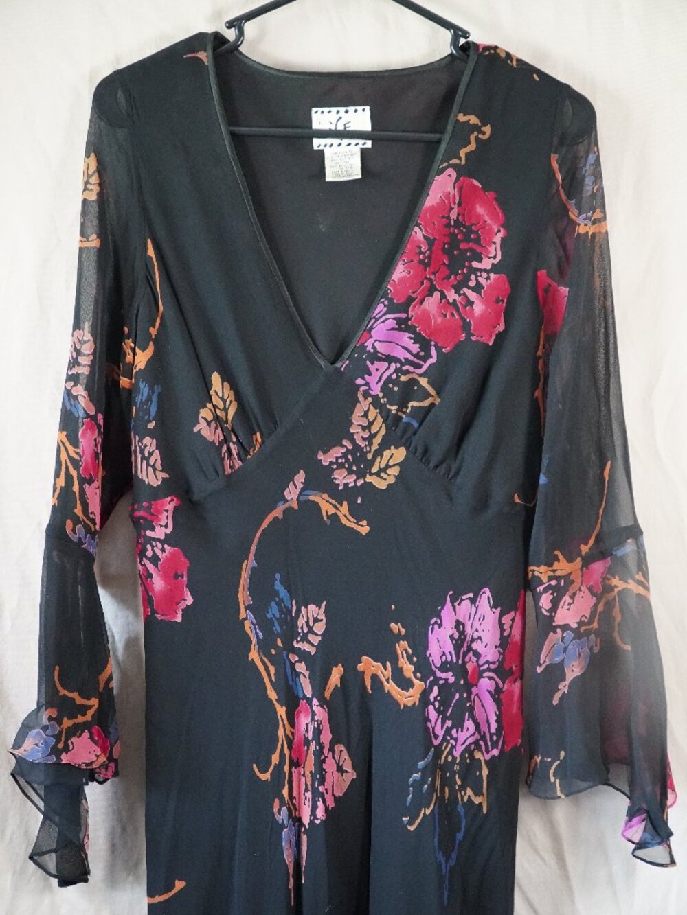Vintage Ice black floral silk maxi dress - Picture 1 of 11